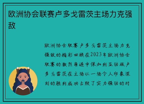 欧洲协会联赛卢多戈雷茨主场力克强敌